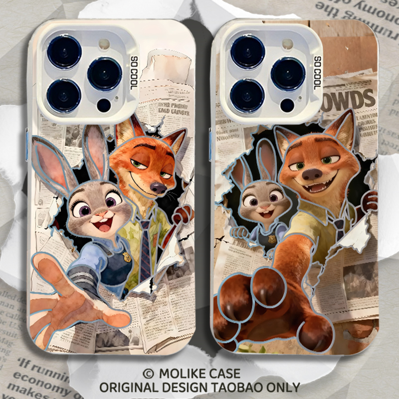 报纸尼克狐朱迪适用iqoo15手机壳13镭射z9turbo疯狂12动物城11s一加ace5新款neo10pro男1+2女3v/9/8/7/6/vivo