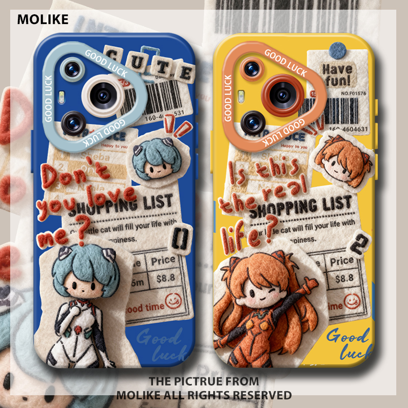 毛绒EVA明日香适用华为pura80手机壳mate70pro绫波丽nova14新款13套12荣耀400保护300/200/x60/50/magic8/7/6