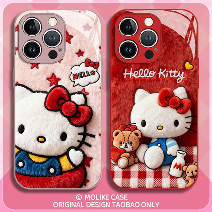 毛绒kt猫适用华为pura80手机壳mate70pro凯蒂猫nova14新款13超火12荣耀400创意300玻璃200/x60/50/magic8/7/6