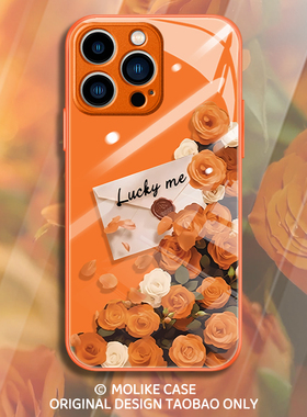 橙色玫瑰花适用小米17promax手机壳15ultra高级感14新款13红米k90轻奢80好看70玻璃60至尊版50女款note12套11