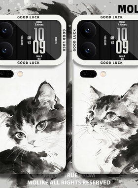 水墨风猫咪适用小米17promax手机壳15ultra卡通14新款13红米k90国风80小猫70硅胶60至尊版50可爱note12保护11