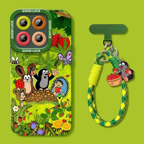 带挂绳草莓鼹鼠适用小米17promax手机壳14绿色15ultra新款13硅胶红米k80女款70卡通60保护50套16至尊版note12