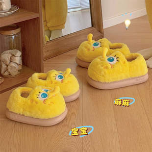 可爱海绵宝宝亲子毛毛鞋 新款 男女 冬季 室内居家保暖防滑包跟棉拖鞋