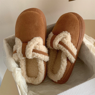 韩版 复古居家防滑勃肯鞋 时尚 新款 女 外穿保暖加绒软底棉拖鞋 秋冬季