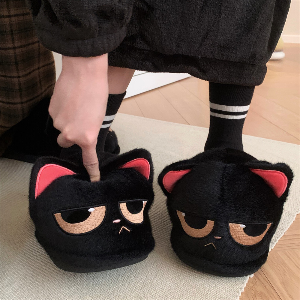 包头防滑情侣室内家居保暖趣味毛毛鞋生气小黑猫冬季男女士棉拖鞋,女鞋,包头拖,淘宝优惠券,粉丝福利购,淘宝优惠卷