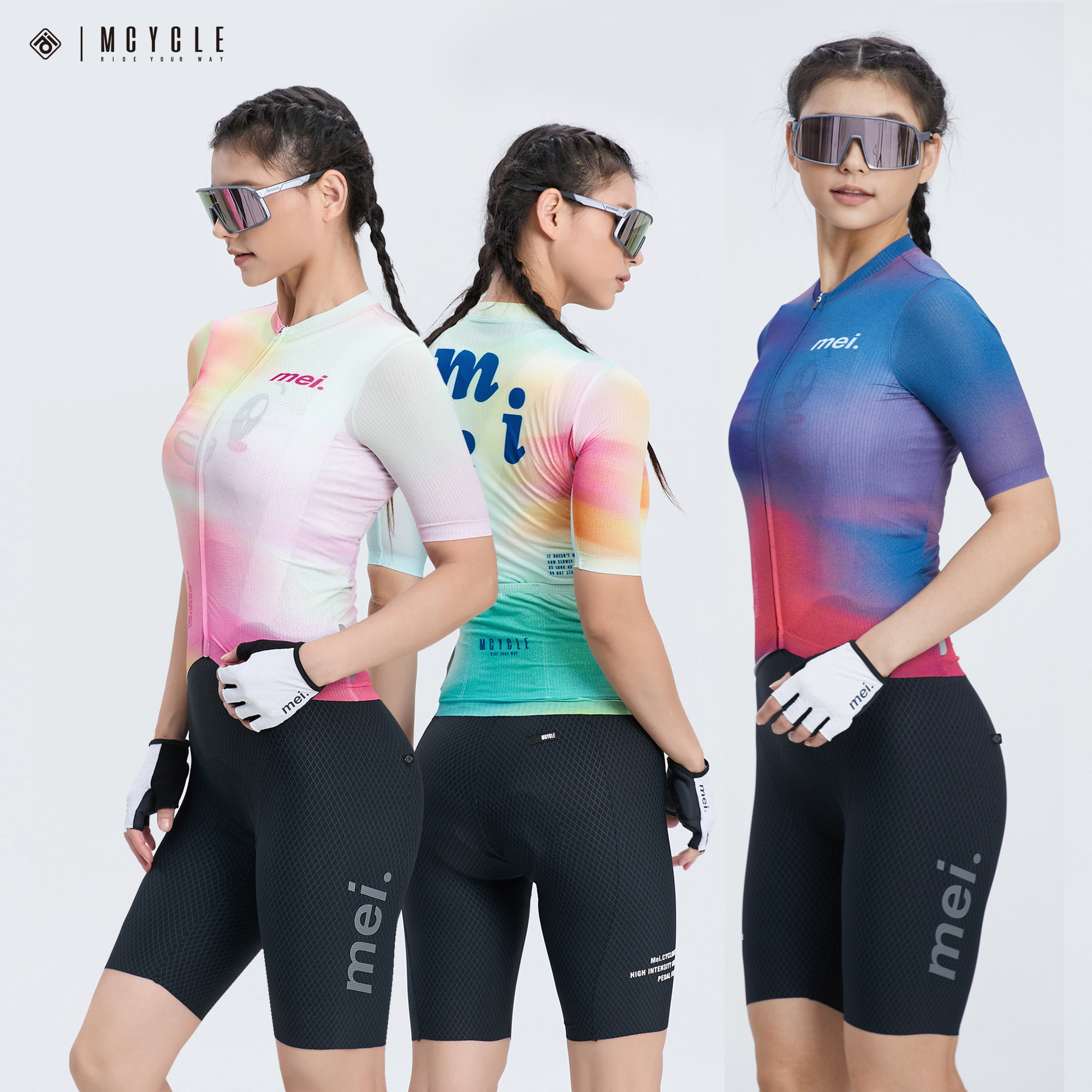 魅骑mcycle骑行服短袖女款夏季薄款透气自行车公路车速干服幻彩