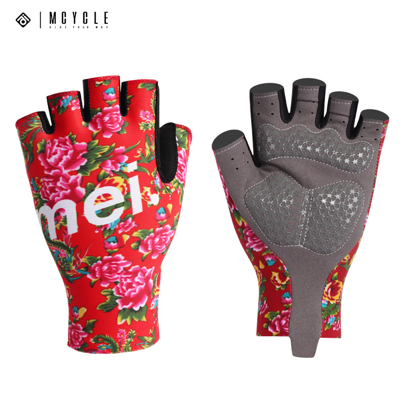 魅骑mcycle东北花棉袄骑行短指手套夏季男女公路车山地车半指手套