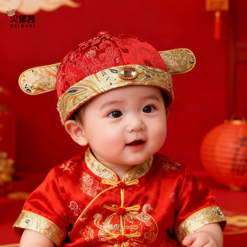 贝娜茜婴儿帽子春秋季红色状元帽