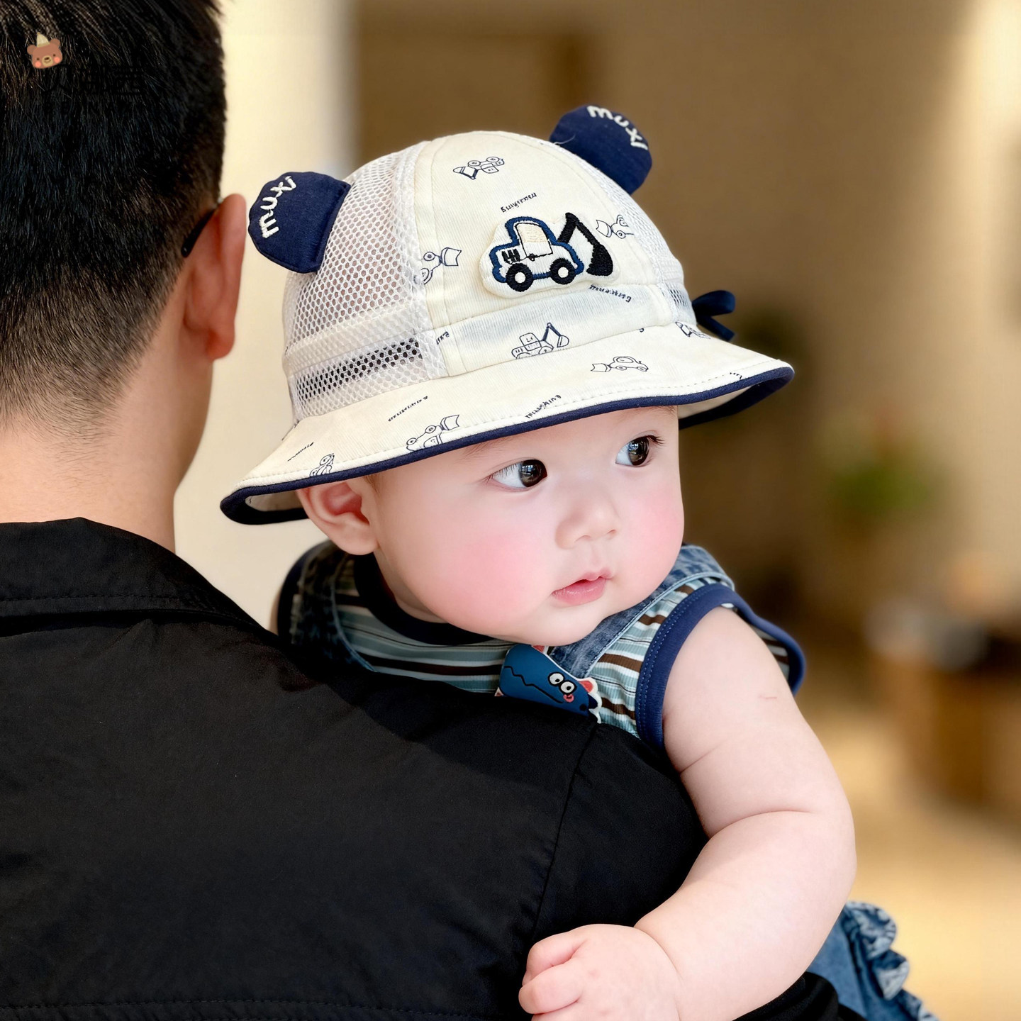 婴儿帽子夏季薄款男宝宝卡通女渔夫帽婴幼儿可调节遮阳防晒帽盆帽