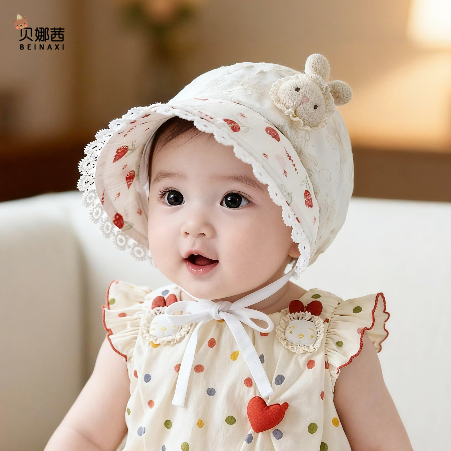 婴儿帽子春秋季薄款女宝宝洋气护耳帽婴幼儿新款公主风遮阳防晒帽