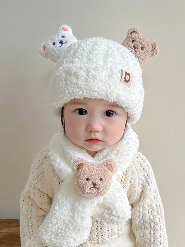 Детская зимняя шапка, детский милый шарф, бархатный комплект, коллекция 2023