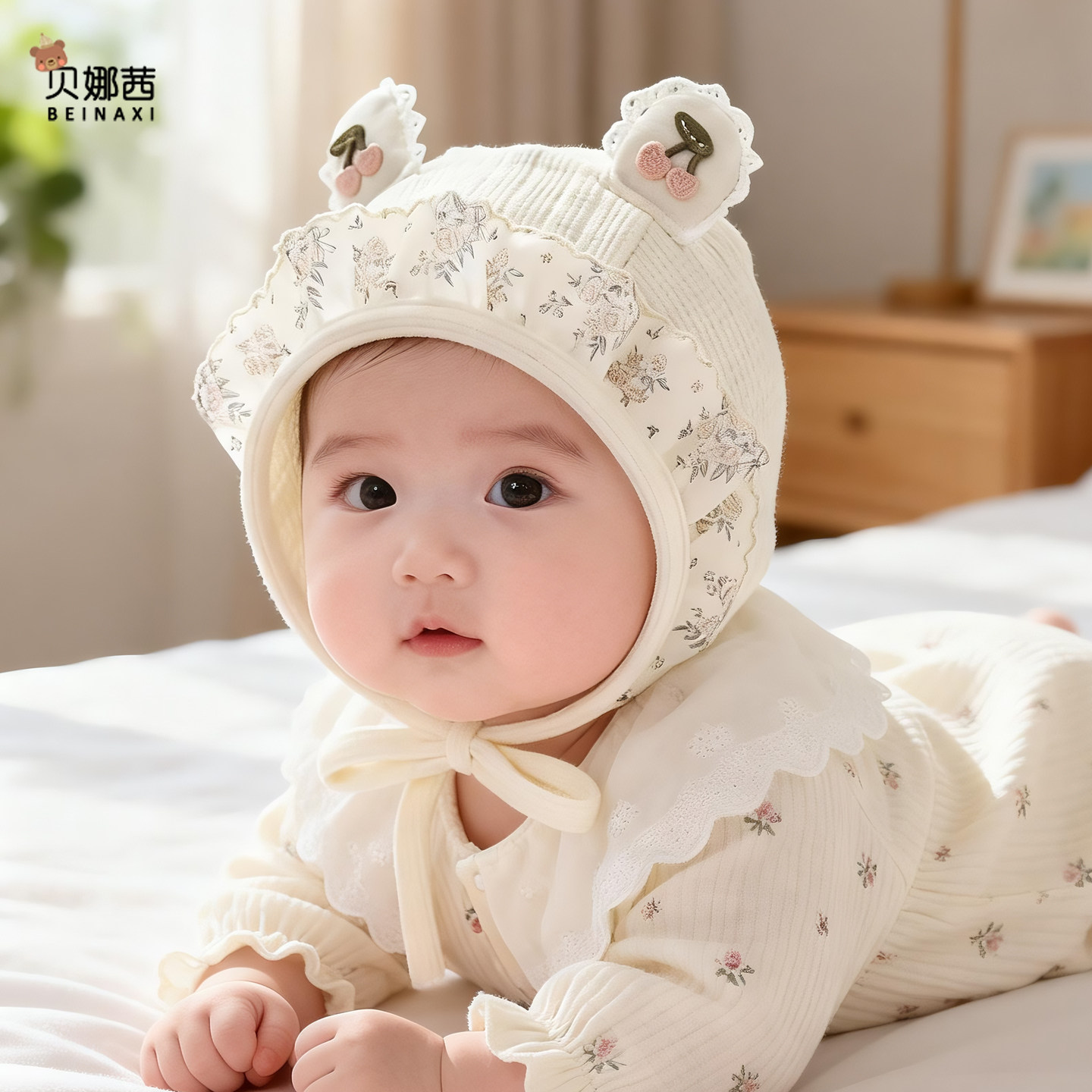 婴儿帽子春秋季薄款宝宝女公主风胎帽囟门帽婴幼儿洋气护耳帽冬季