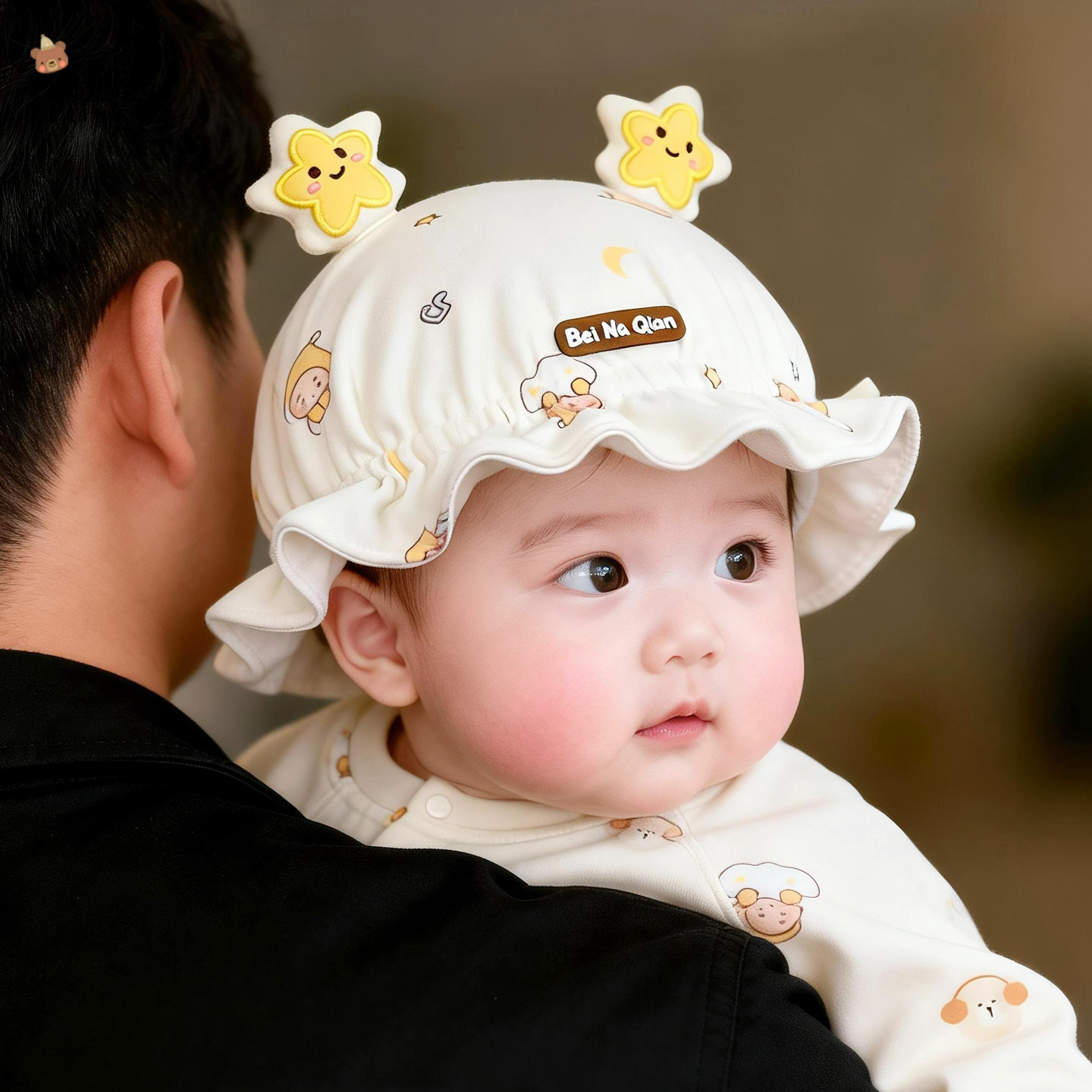 婴儿帽子春秋季薄款新生宝宝可爱渔夫帽婴幼儿可调节护囟门帽胎帽
