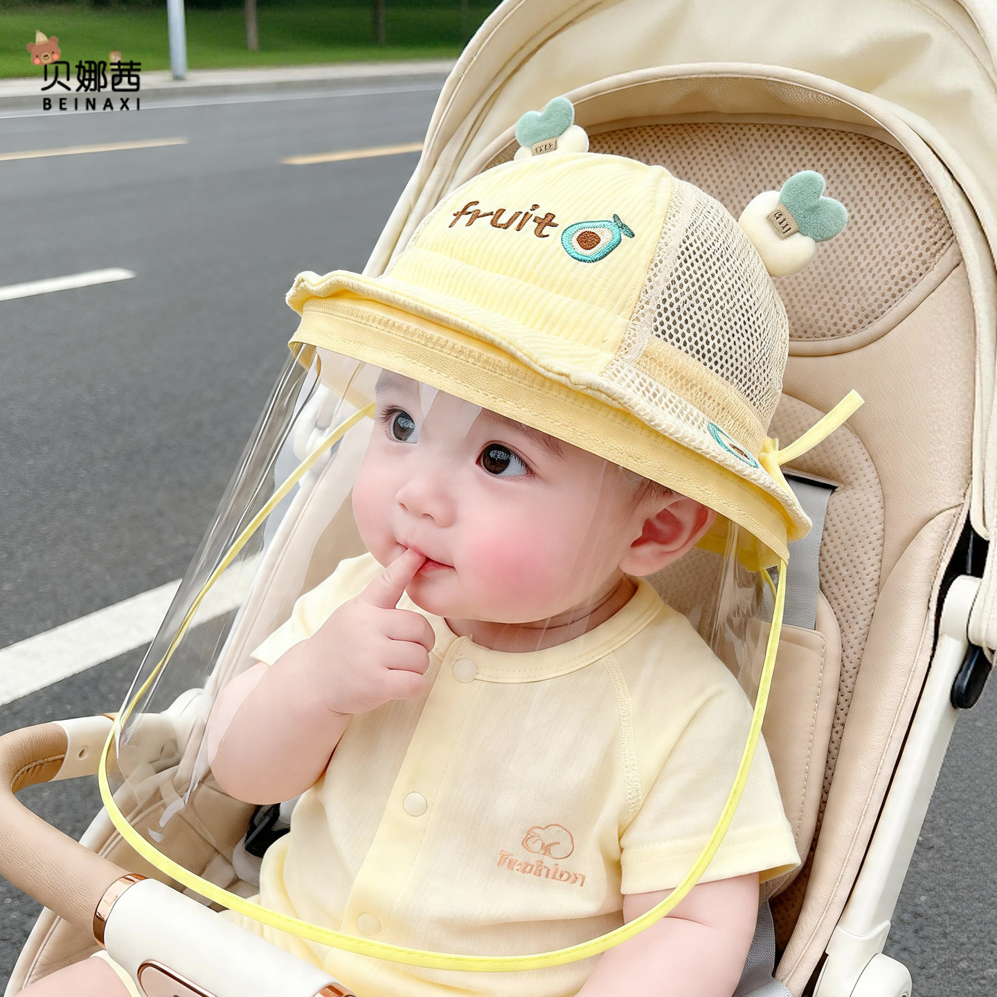 婴儿帽子夏季男宝宝女可爱防飞沫防护面罩婴幼儿可拆卸防疫帽盆帽