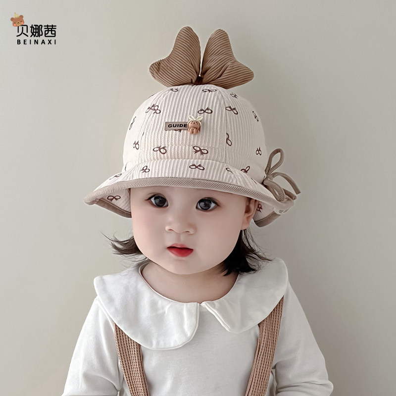 婴儿帽子春秋季薄款宝宝女渔夫帽婴幼儿小月龄洋气公主帽秋冬盆帽