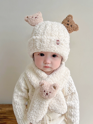 Детская зимняя шапка, детский милый шарф, бархатный комплект, коллекция 2023