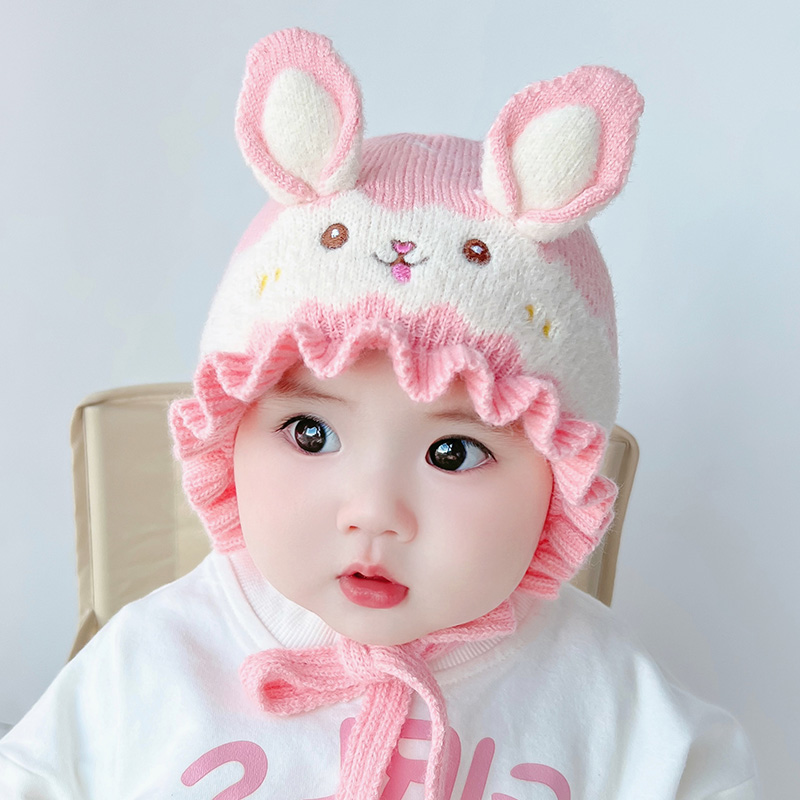 婴儿帽子秋冬季女宝宝可爱兔子冬天护耳公主男新生儿胎帽婴幼儿