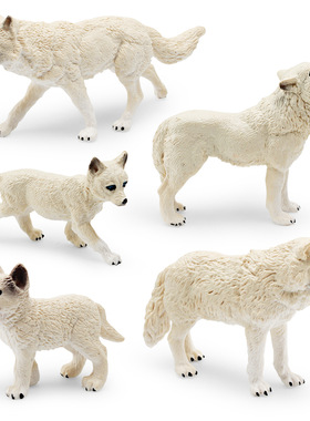 直销仿真森林动物白狼模型儿童认知北极狼咆哮狼狼崽摆件玩具