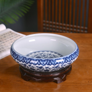 景德镇青花瓷水仙花盆水培铜钱草绿萝一叶碗莲盆景盆缸无孔特大号