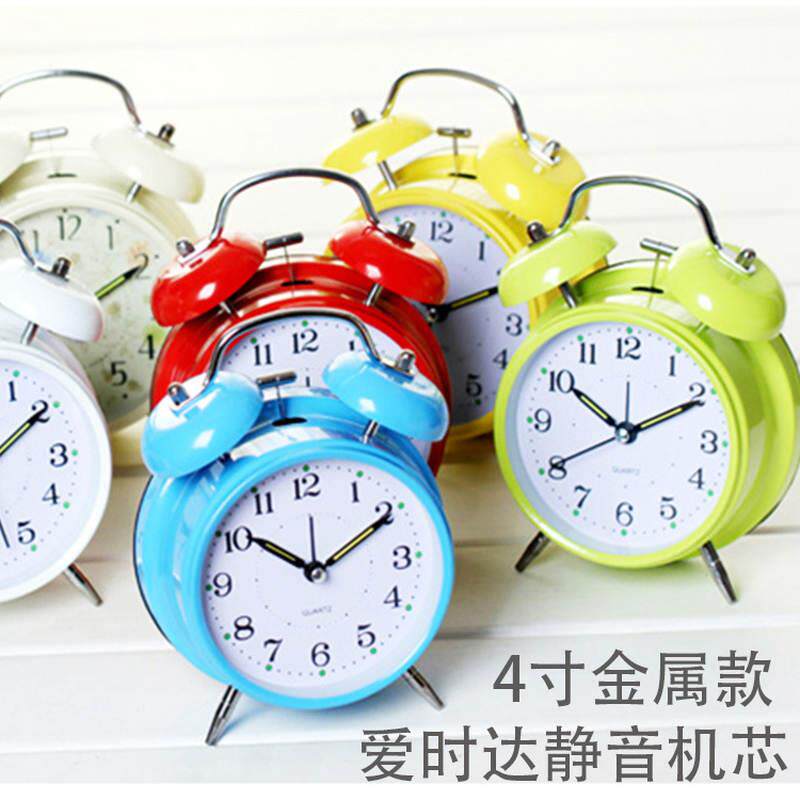 4英寸大号金属打铃闹钟 超静音机芯 夜光指针 带夜灯