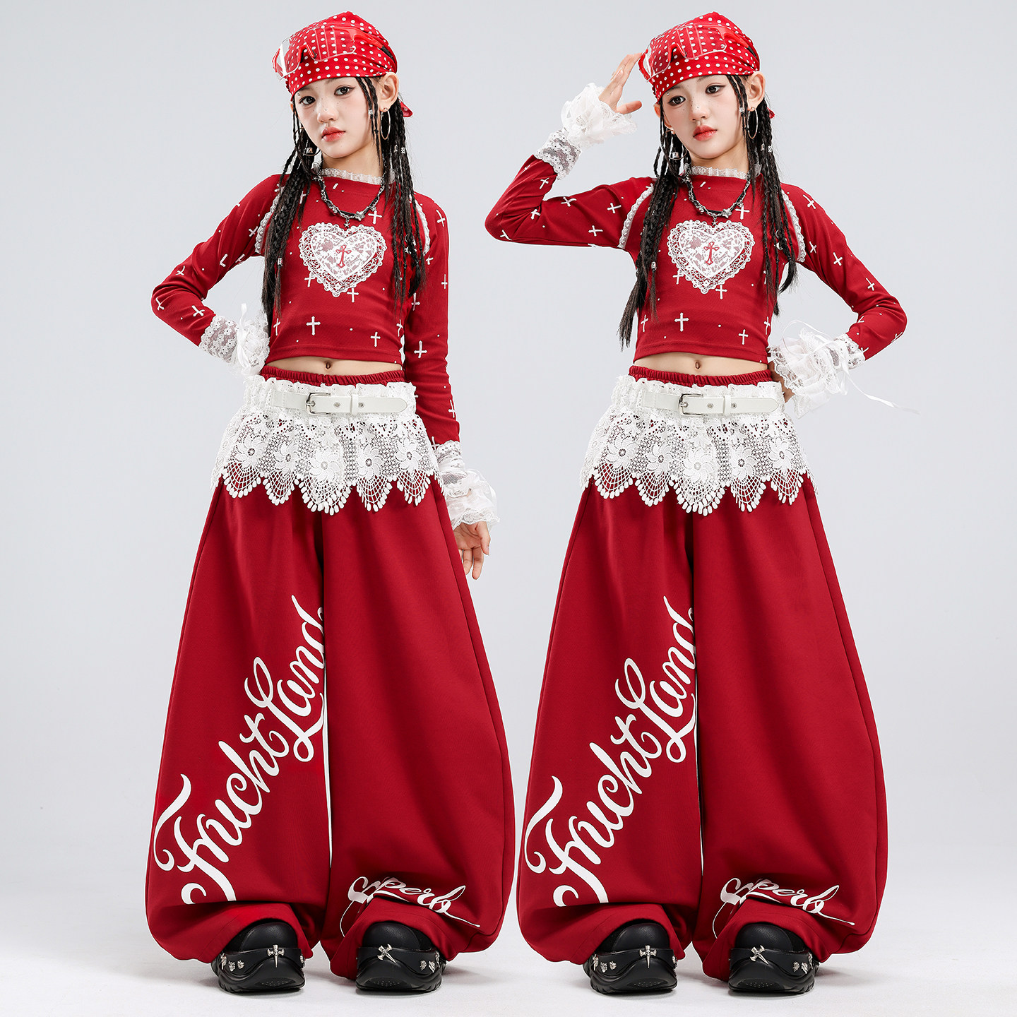 女童爵士舞服装走秀时髦红色图片
