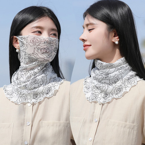 夏季围脖丝巾网纱防晒护脸纱巾