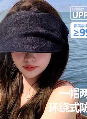 2026新款网纱帽子褶皱黑色空顶防晒帽女夏季防晒遮阳帽出游太阳帽