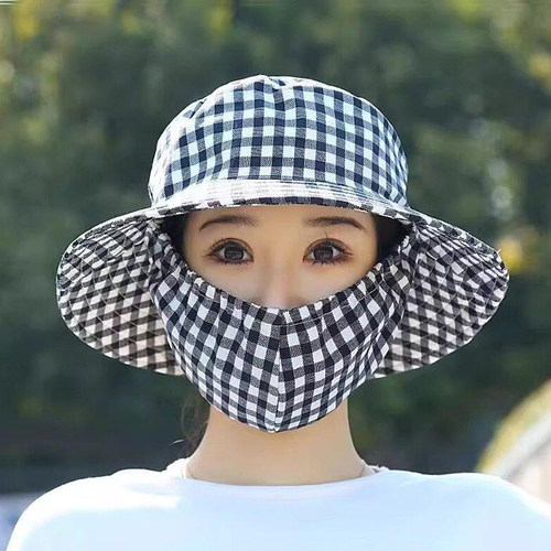夏季新款遮阳帽子防晒口罩一体遮脸户外太阳帽干农活用采茶帽女AA