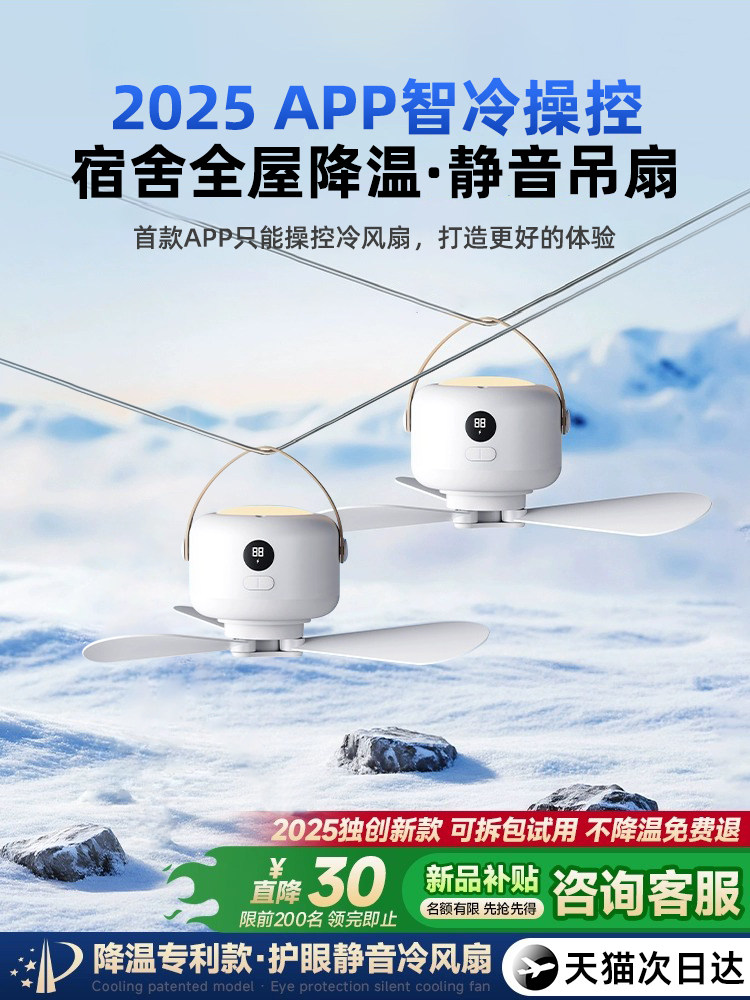 2025新款宿舍吊扇静音床上电风扇usb充电学生寝室床头吊扇灯露营