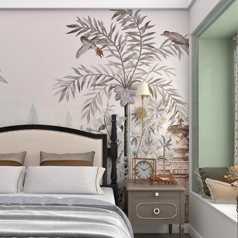 美式花鸟壁画卧室墙纸