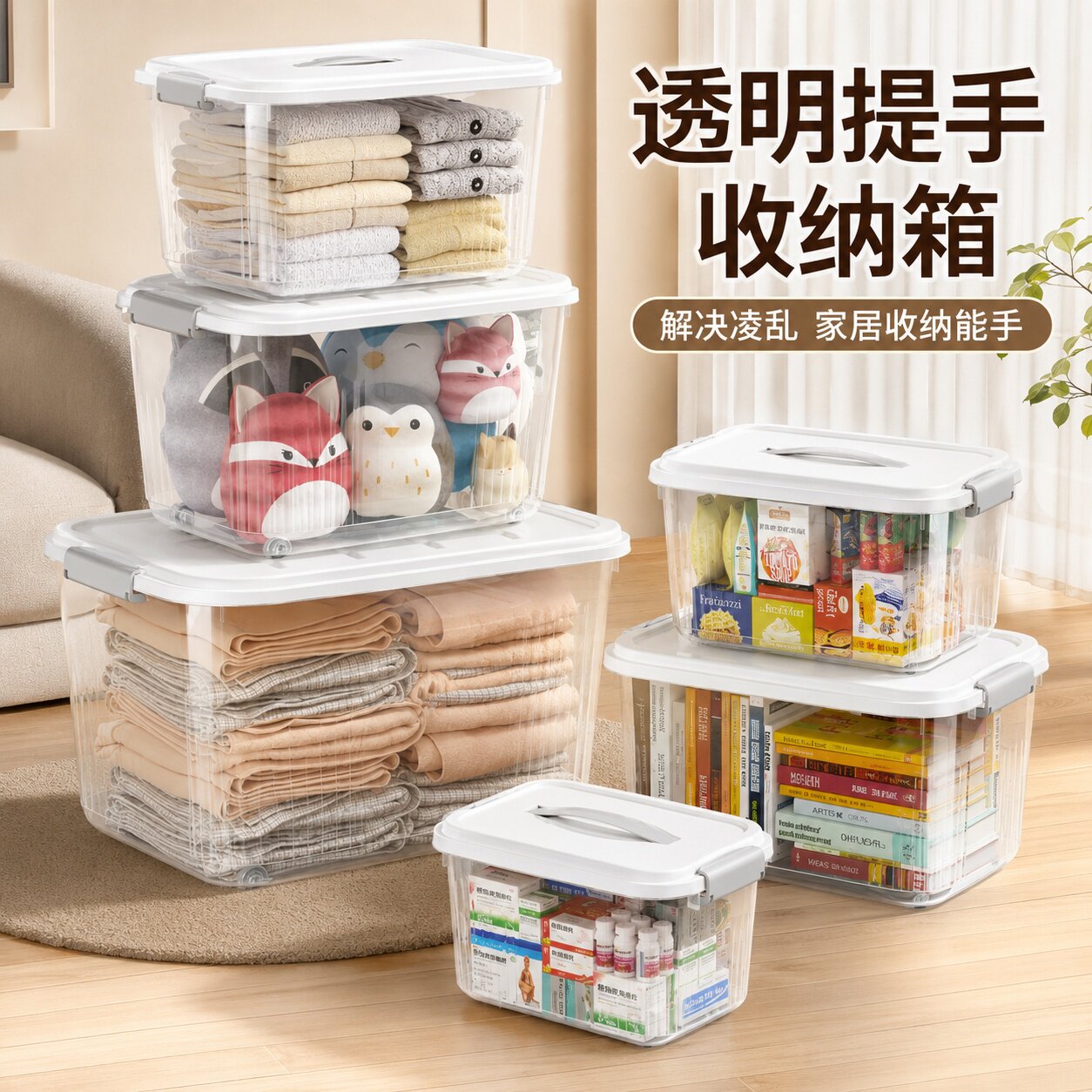加厚透明收纳箱家用车用衣服玩具零食后备整理箱储物箱巨大号盒子
