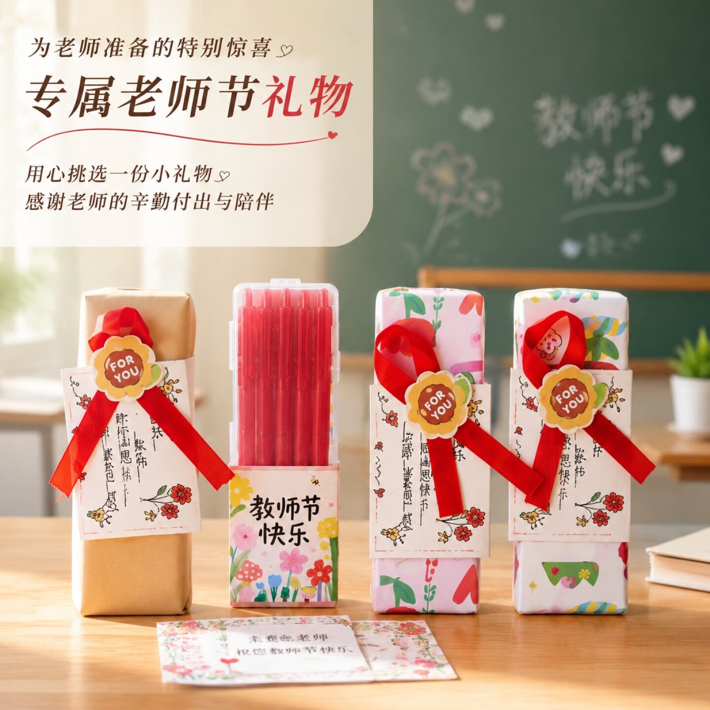 教师节手工diy礼物红笔贺卡礼袋实用送男女老师伴手礼品2026新款