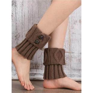 女士韩版腿套针织百搭护脚踝菱形纽扣靴套保暖毛线鞋套袜套短款冬