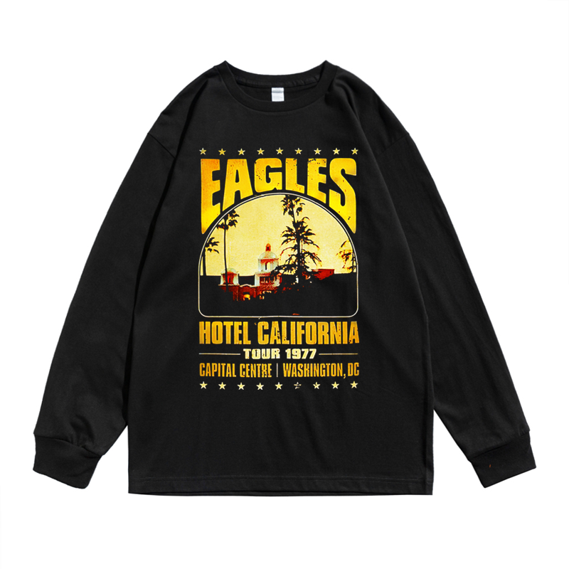 老鹰乐队The Eagles摇滚加州旅馆个性经典T恤宽松长袖男女街头款