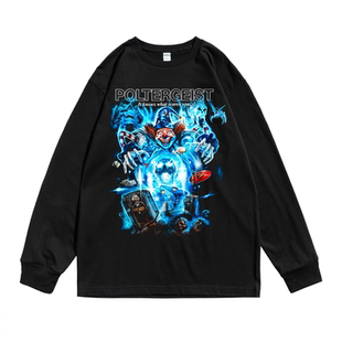 欧美经典怀旧老电影鬼驱人吵闹鬼个性设计海报印花T恤长袖宽松