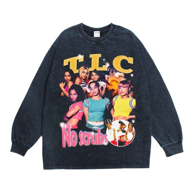 女团TLC乐队印花圆领T恤长袖