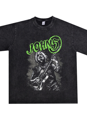 数码直喷五爷john 5吉他手John Lowery摇滚印花T恤短袖纯棉宽松