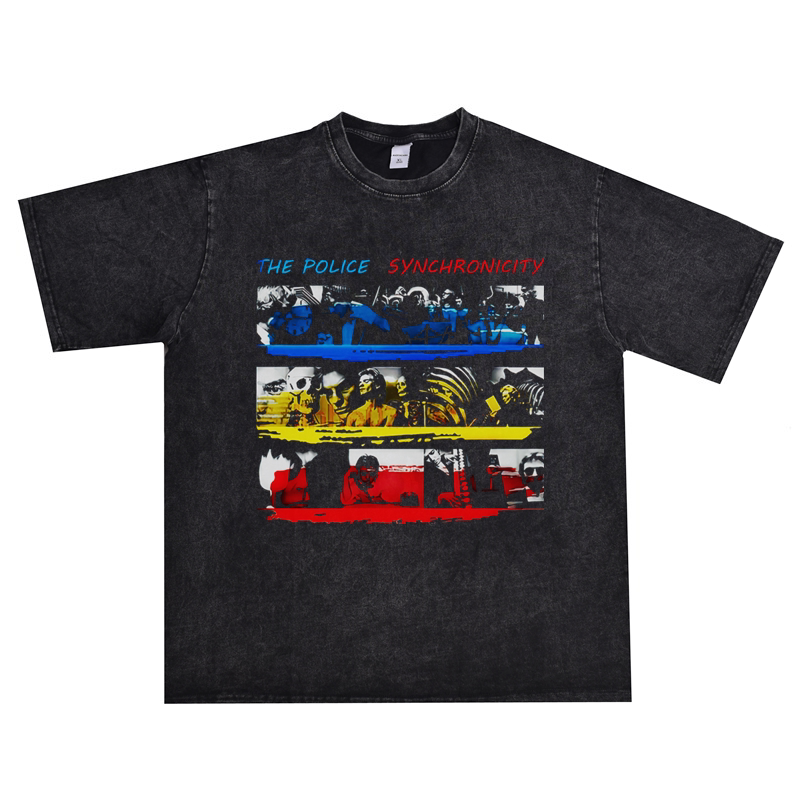 欧洲摇滚the police警察乐队印花纯棉水洗做旧t恤短袖宽松男女