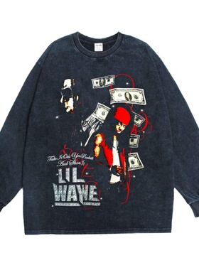 直喷李尔·韦恩说唱男歌手Lil Wayne嘻哈印花长袖T恤宽松男女潮牌