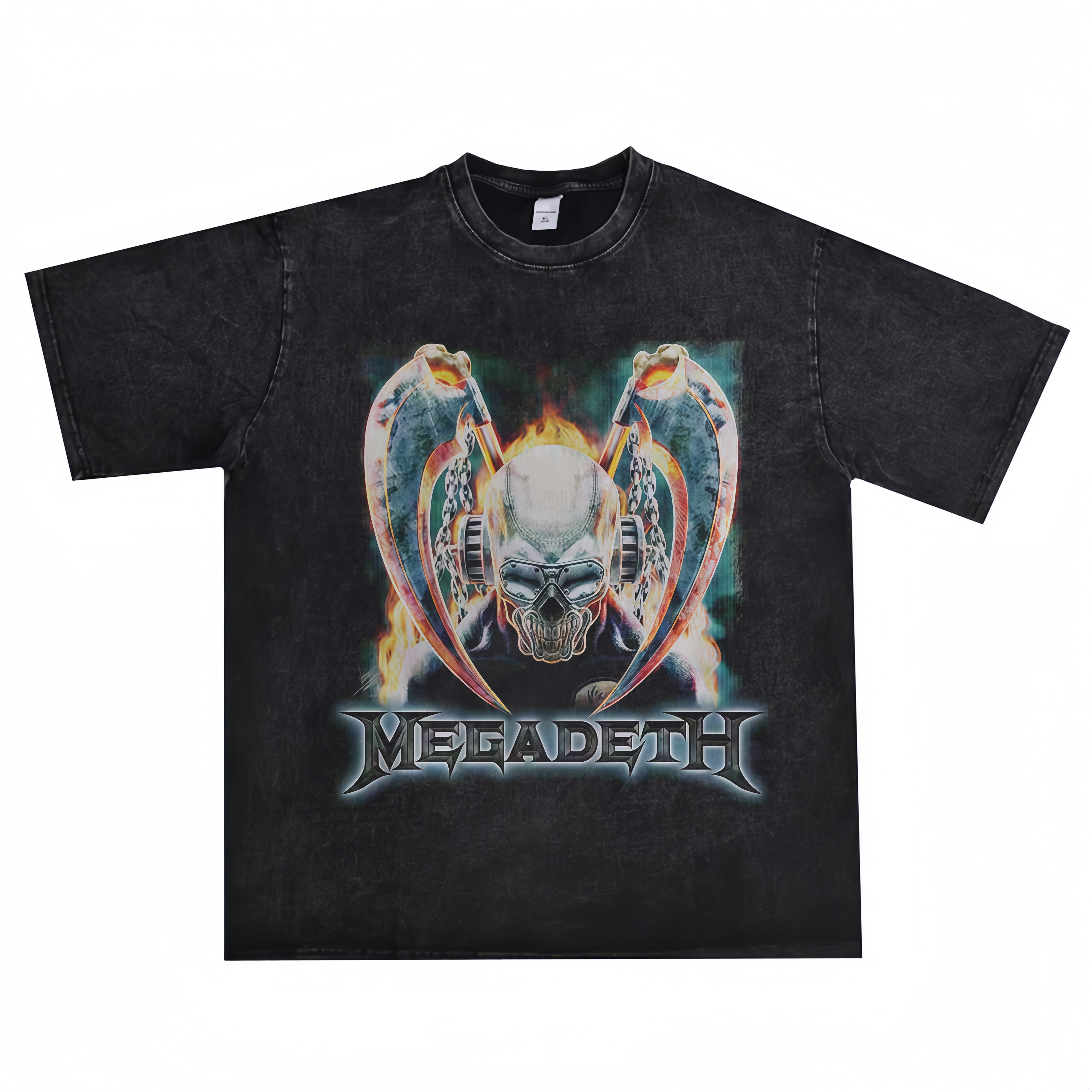 megadeth 重金属乐队复古摇滚喷印短袖男女T恤宽松重磅纯棉嘻哈