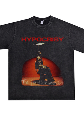 数码直喷摇滚金属Hypocrisy伪善乐队水洗做旧T恤短袖宽松纯棉男女