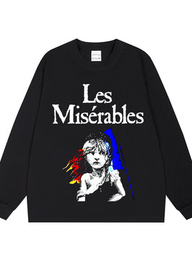 数码直喷悲惨世界Les Miserables印花T恤重磅纯棉长袖美式宽松