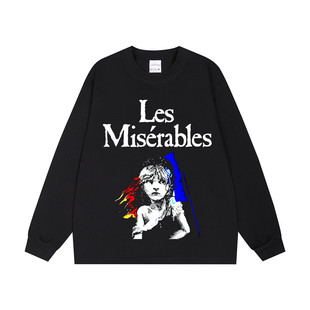 数码直喷悲惨世界Les Miserables印花T恤重磅纯棉长袖美式宽松