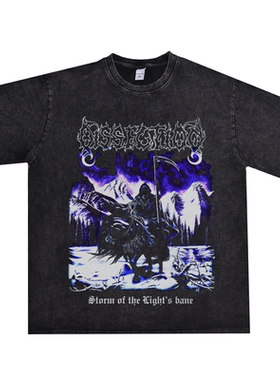 数码直喷黑色金属摇滚DISSECTION解剖乐队重磅做旧T恤短袖宽松