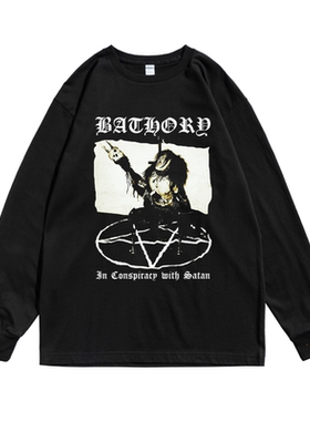 瑞典维京黑暗金属乐队Bathory个性印花长袖T恤纯棉男女同款宽松款