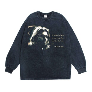 数码直喷科特柯本Kurt Cobain涅磐印花长袖T恤纯棉宽松男女同款