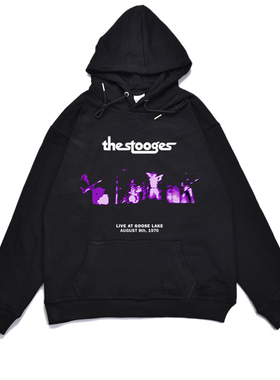 欧美原型朋克摇滚the Stooges傀儡乐队个性印花卫衣连帽外套男女