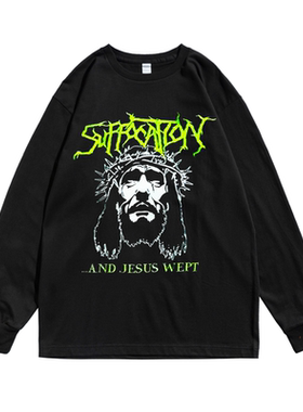 欧美技术死亡金属摇滚Suffocation窒息乐队印花长袖T恤宽松男女