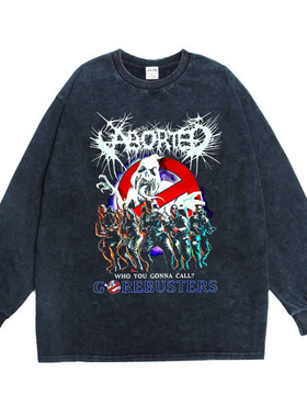 摇滚残忍死亡金属Aborted乐队印花T恤长袖纯棉重磅宽松黑暗风男女