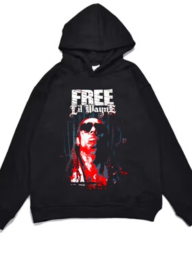 李尔·韦恩说唱男歌手Lil Wayne嘻哈印花连帽卫衣外套宽松男女潮